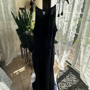 Time and Tru Navy Maxi Dress XL Sleeveless Adjustable Straps Pockets